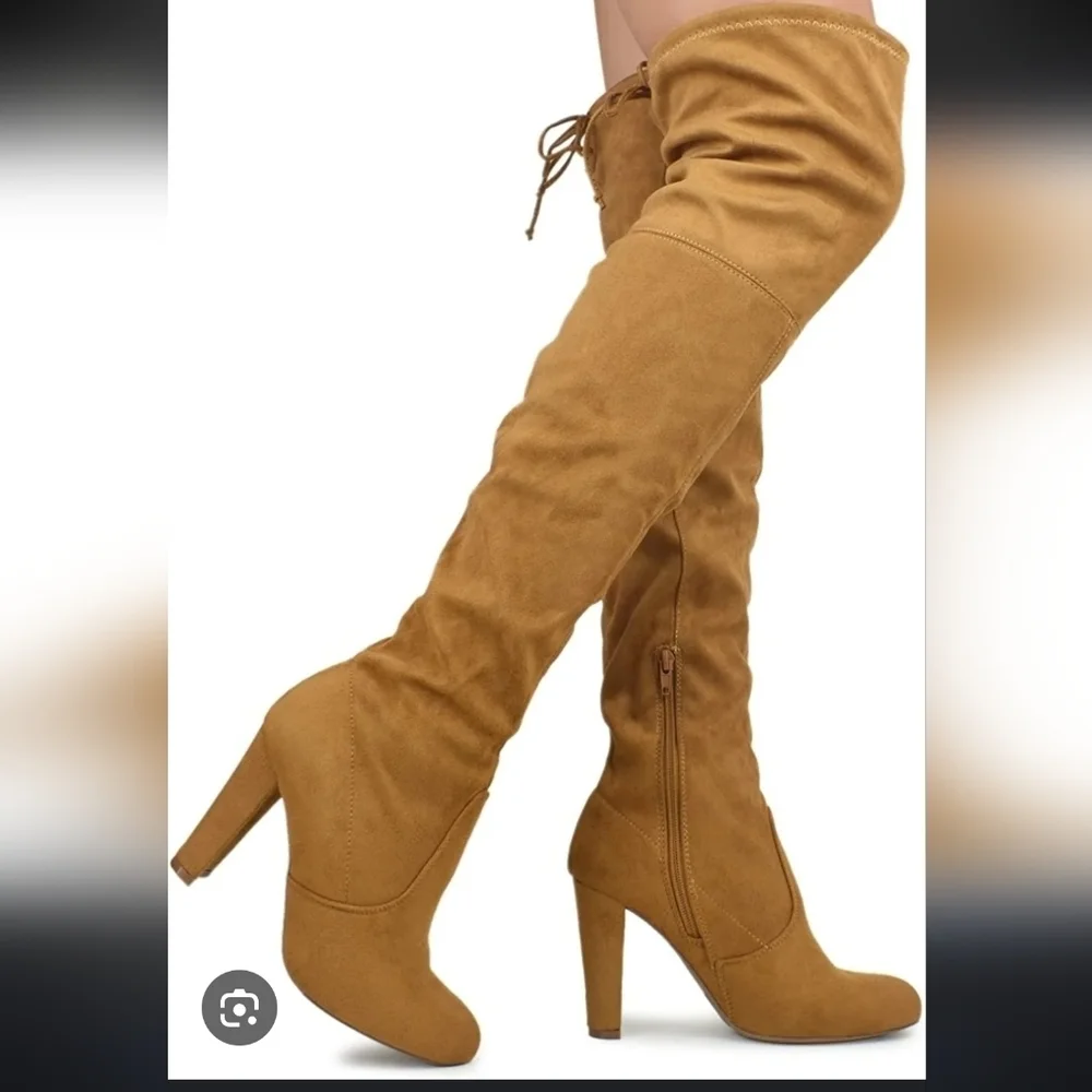 Wild Diva Lounge Amaya Women's Over The Knee Tie Up High Block Heel Dress Boots